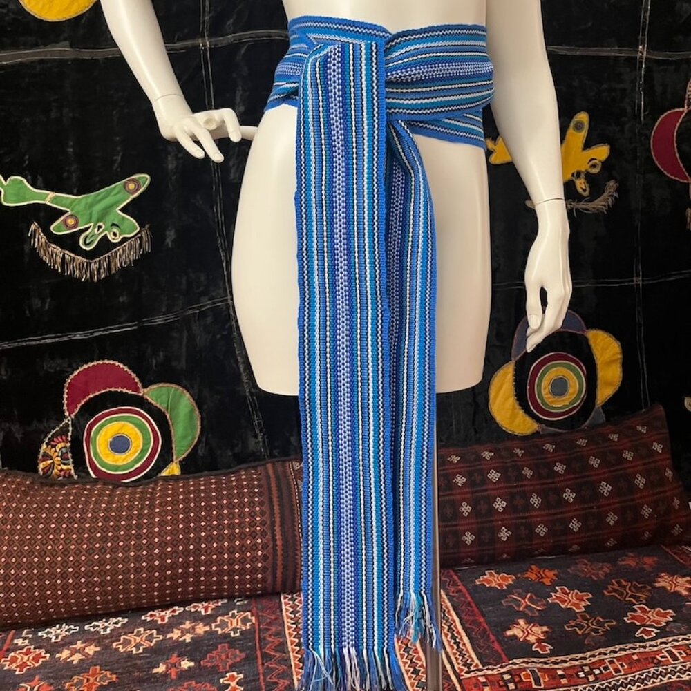 Handmade Traditional Ukrainian Kraika Woven Belt Blue Women's One Size